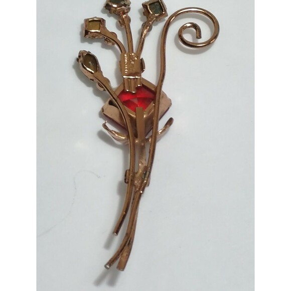 Coro Sterling Craft Vermeil Flower Bouquet Red Green Purple Blue Stone Brooch - Picture 7 of 9